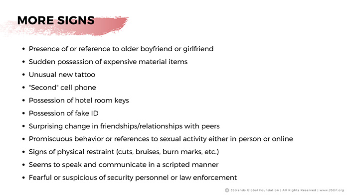 More Signs of Human Trafficking